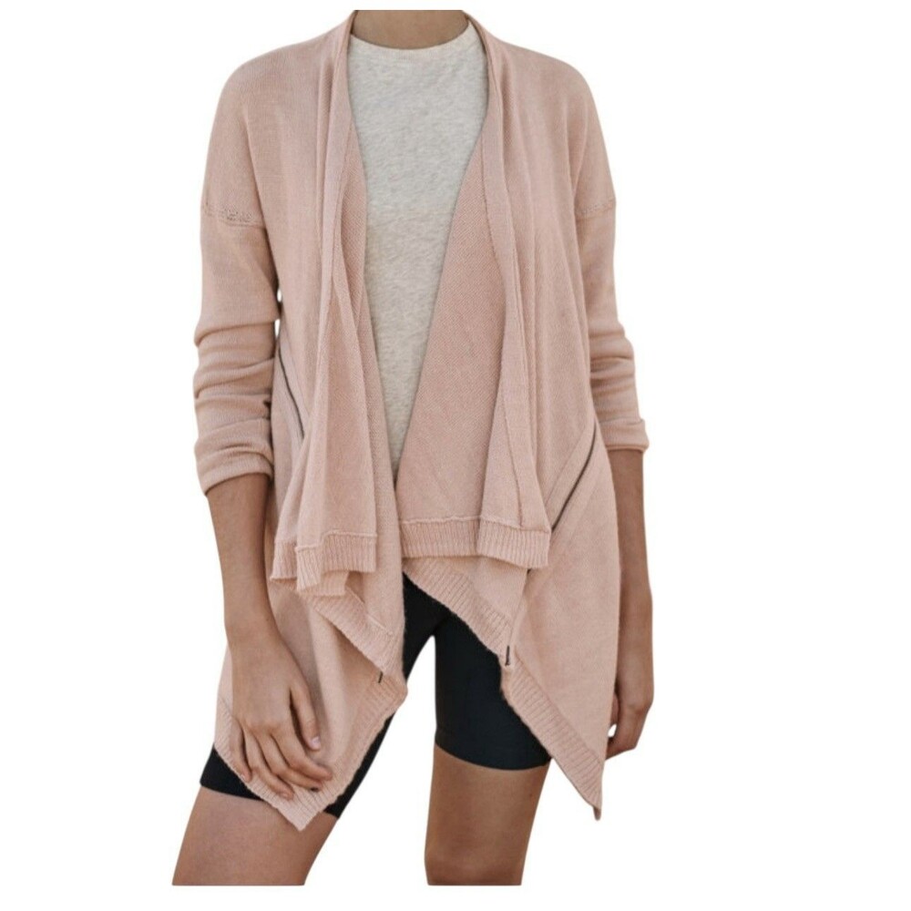 Garnet Hill Pink Zip Detail Linen Wool Knit Cardigan Sweater Open Drape M